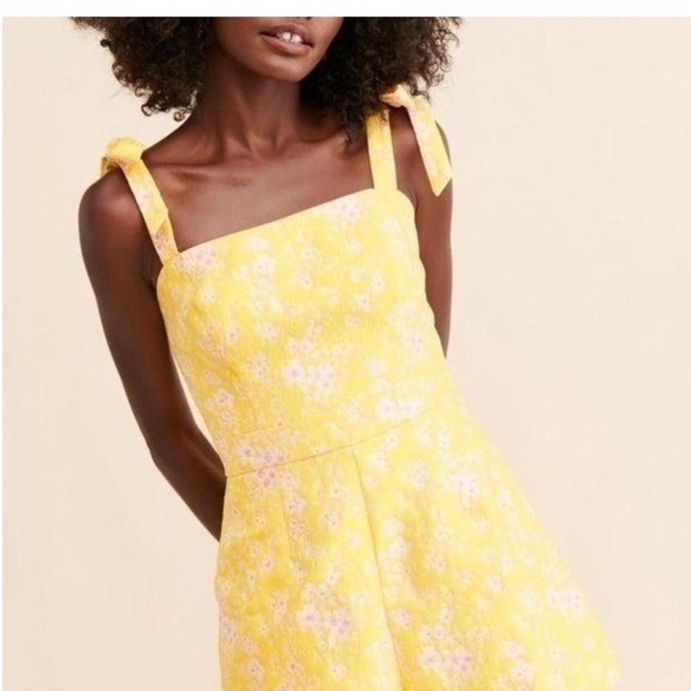 Anthropologie Hutch Yellow Floral Brocade‎ Tie Shoulder Romper Size 8 NWOT
